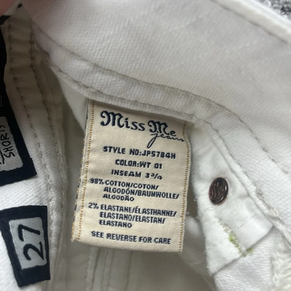 Miss Me Womens Jean Shorts White Denim Size 27 Floral Embellished Pockets